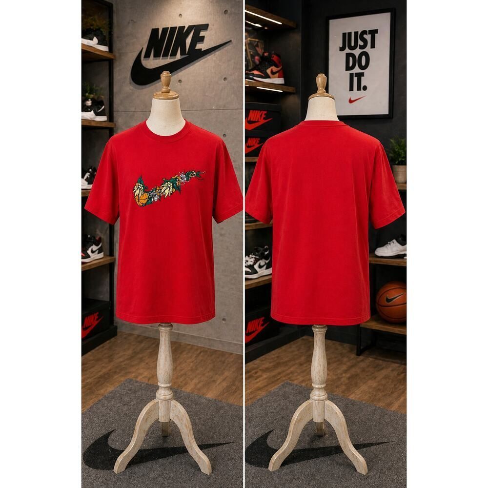 Nike Dri-FIT Graphic Swoosh Tee Red Floral Logo Size M